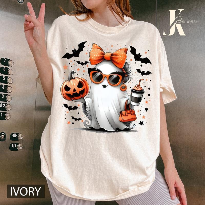 Ghost Halloween Shirt, Cute Ghost Shirt, Spooky Season Shirt, Cute Fall Shirt ,Womens Halloween T-Shirt Sweatshirt,...