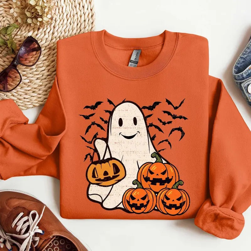Ghost Halloween Sweatshirt Womens Halloween Shirt Halloween Party Shirt Fall Sweatshirt Halloween Gift Halloween Costume...