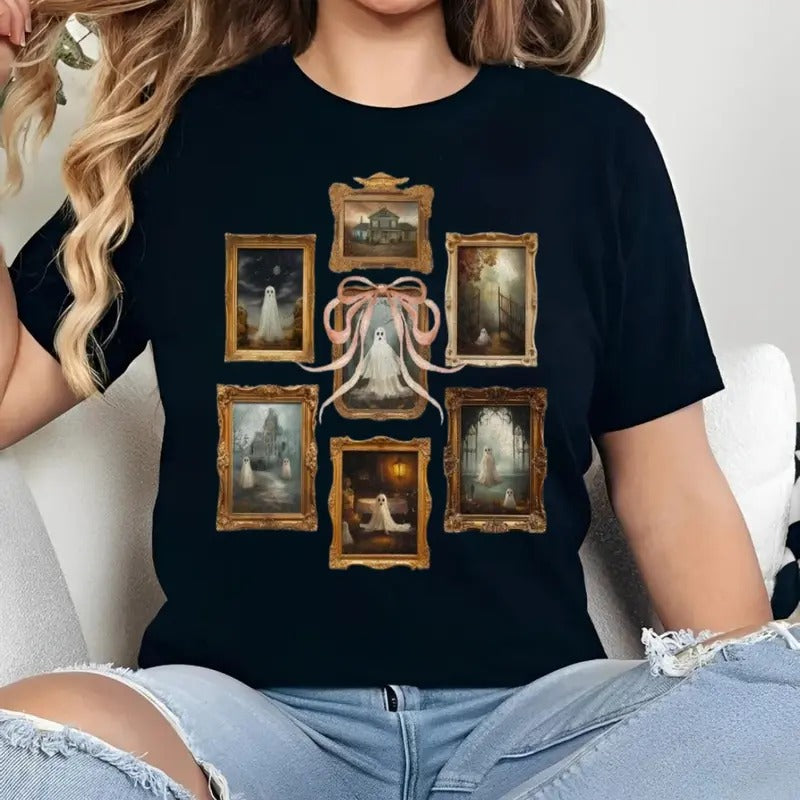 Ghost Picture Frame Tshirt, Halloween Crewneck, Womens Fall Shirt, Halloween Shirt, Halloween Party Shirt, Unisex Short...