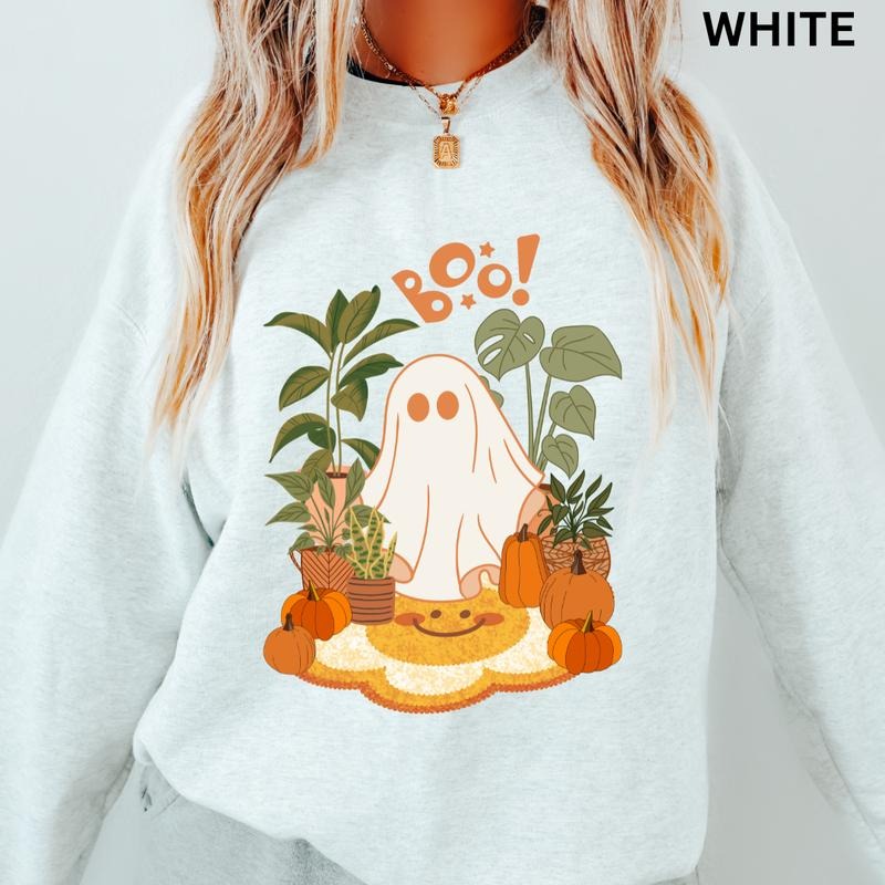 Ghost Plant Lady Sweatshirt, Boo Plant Ghost Sweatshirt, Plant Lover Gift, Halloween Ghost Sweatshirt, Halloween Gift,...
