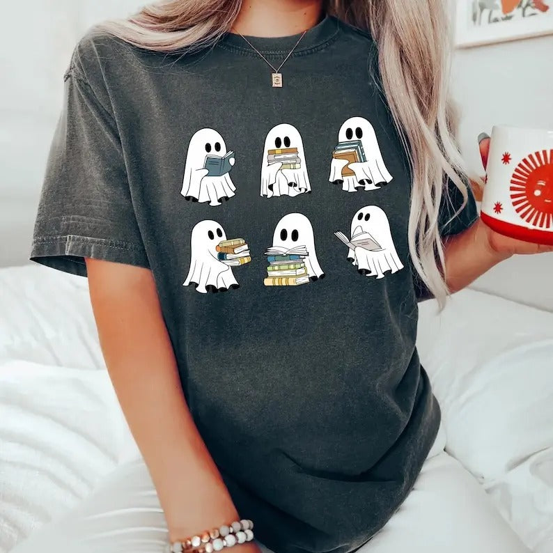 Ghost Reading Books Shirt, Bookish Halloween Shirt, Halloween Teacher Gift, Librarian Halloween Shirt, Ghost Shirt,Trendy...