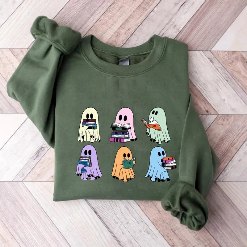 Ghost Reading Books Sweaterghost Sweatshirthalloween Teacher Giftlibrarian Halloween Hoodiehalloween Ghost Hoodie Latarshia Grant