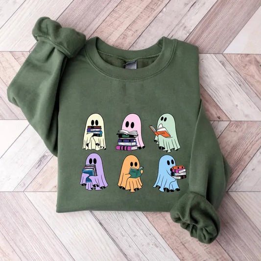 Ghost Reading Books Sweaterghost Sweatshirthalloween Teacher Giftlibrarian Halloween Hoodiehalloween Ghost Hoodie Latarshia Grant