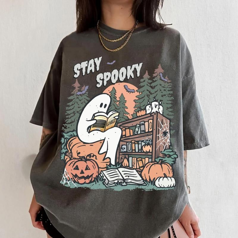 Ghost Reading Fourth Wing Sweatshirt, Stay Spooky Shirt, Halloween Fourth Wing T-Shirt, Bookish Halloween Shirt Hoodie