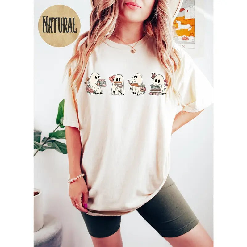 Ghost Reading Shirt Teacher Halloween Shirt Librarian Shirt Book Lover Tshirt Reading Shirt Teacher Shirt Bookish Shirt...