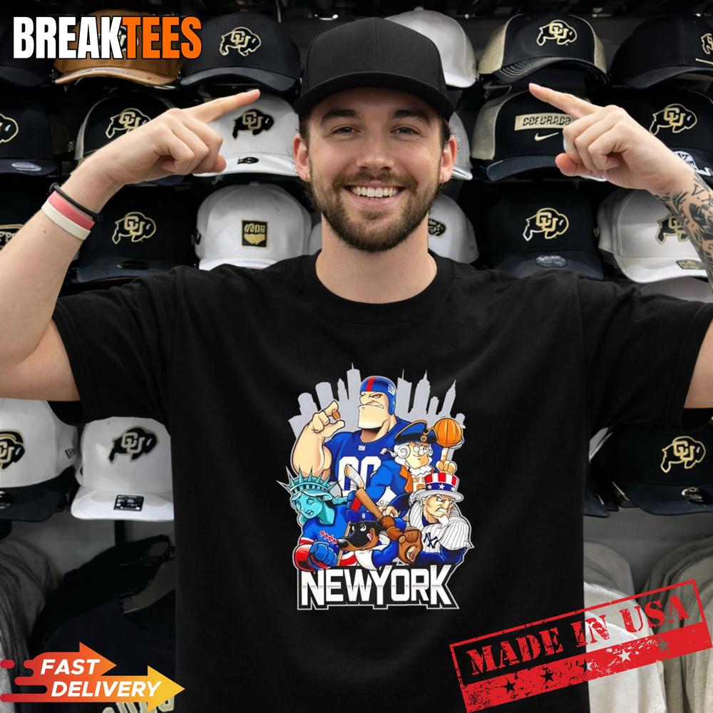 Giants Yankees Rangers Dodgers and Mets New York city skyline mascot T-Shirt