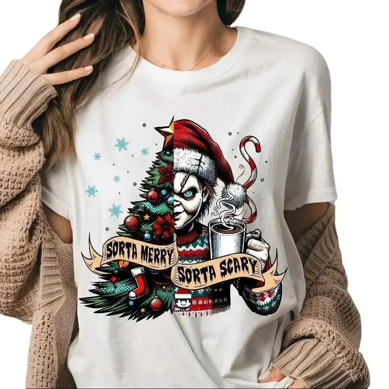 Gildan Unisex Cotton T-Shirt Sorta Merry Sorta Scary Christmas ,Christmas Movie, Merry Creepmas, Friends , Christmas...