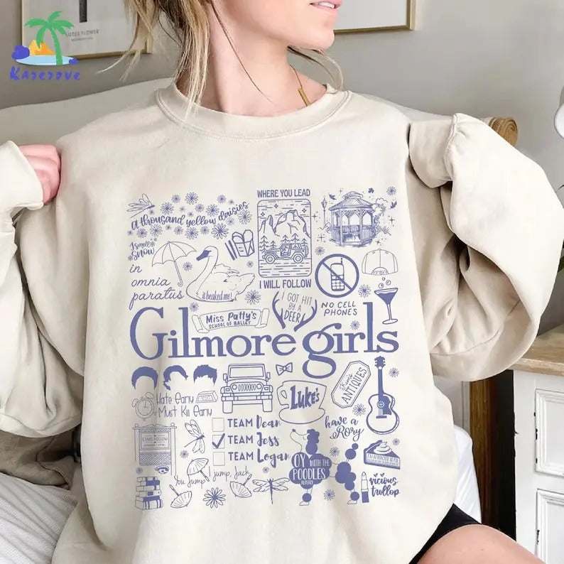 Gilmore Girls Doodle Art Stars Hollow Sweatshirt Crewneck Comfort T-Shirts, Hoodie | UrbanDripWear.com
