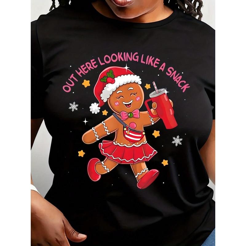 Gingerbread Woman Women's T-Shirt Christmas Holiday Outfit Snack Lover Graphic Tee Festive Xmas Party Cute Design cotton...