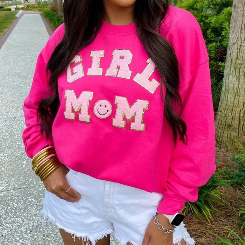 'Girl Mom' Letter Patch Sweatshirt T-Shirts, Hoodie | UrbanDripWear.com