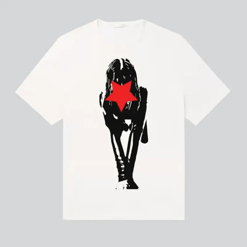 Girl Red Star Graphic Retro Y2k Fashion T-Shirt Streetwear Fashion Cotton Fabric Hoodie, Sweatshirt | UrbanDripWear.com