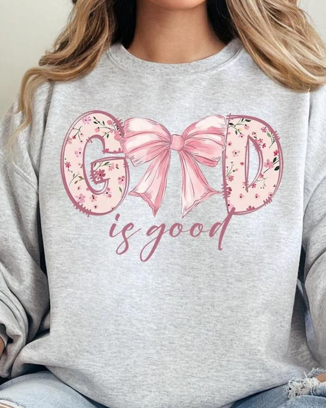 Girlie God Is Good Unisex NuBlend Crew Sweatshirt RELIGIOUS INSPIRATIONAL COQUETTE BOW T-Shirts, Hoodie | UrbanDripWear.com