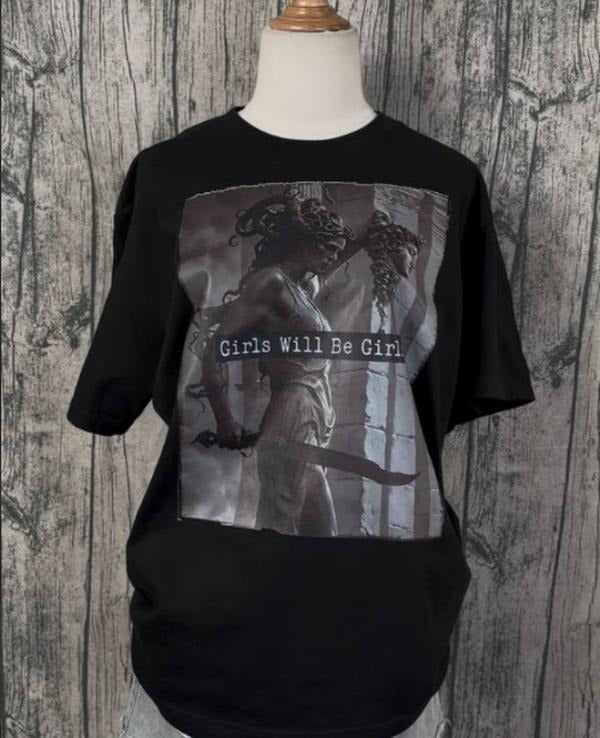 Girls Will Be Girls Shirt, Medusa Statue Tee,bGreek Mythology Shirt, Empowerment Graphic Top,Feminist Shirt,Bold...