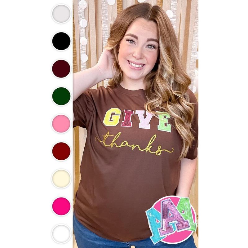 Give Thanks Sequin Graphic T-Shirt Hoodie, Sweatshirt | UrbanDripWear.com
