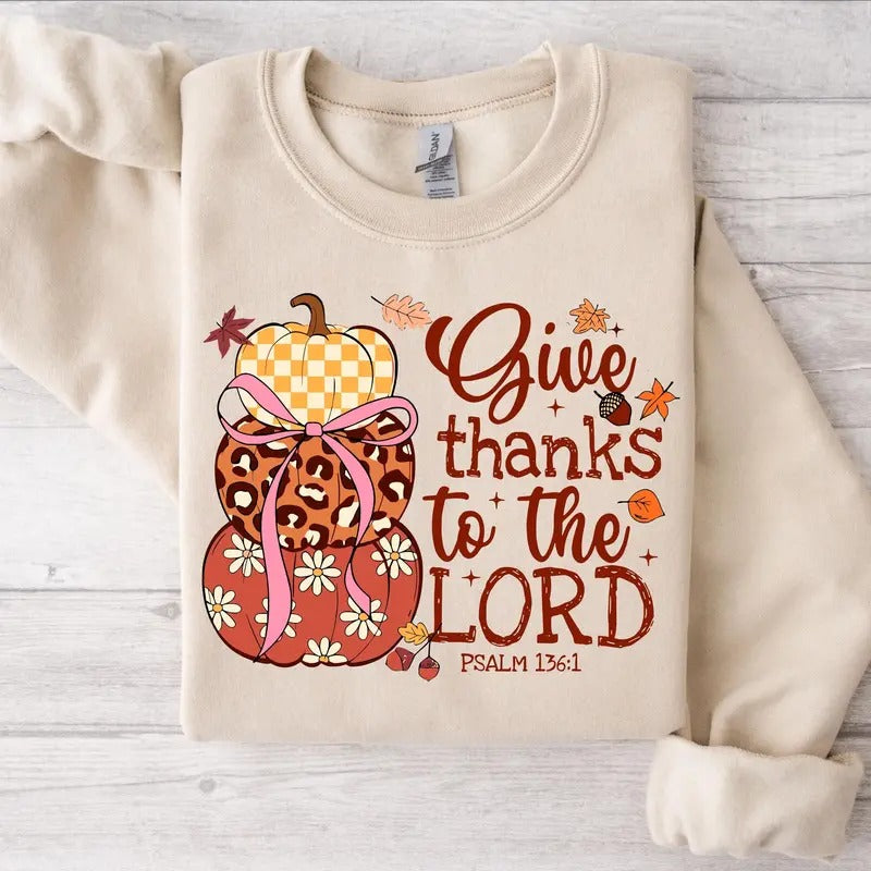Give Thanks To The Lord Sweatshirt, Fall Pumpkin Tee, Thanksgiving Coquette Sweater, Leopard Christian Fall , Jesus Cross...