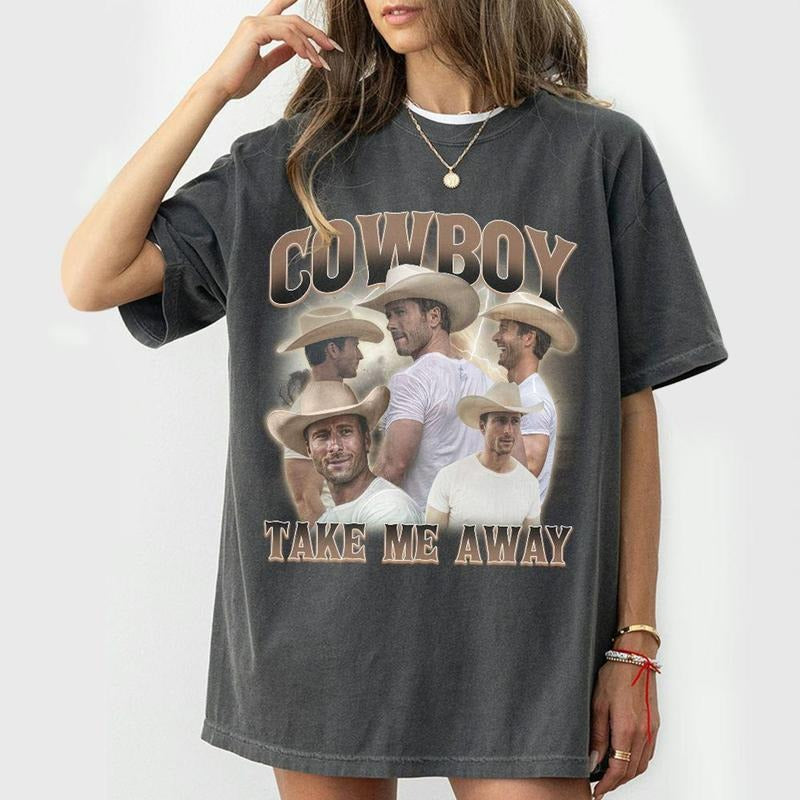 Glen Powell Cowboy Shirt, Cowboy Take Me Away Vintage, Bootleg Inpired 90s Movie Trending Unisex Shirt, Vintage Graphic...