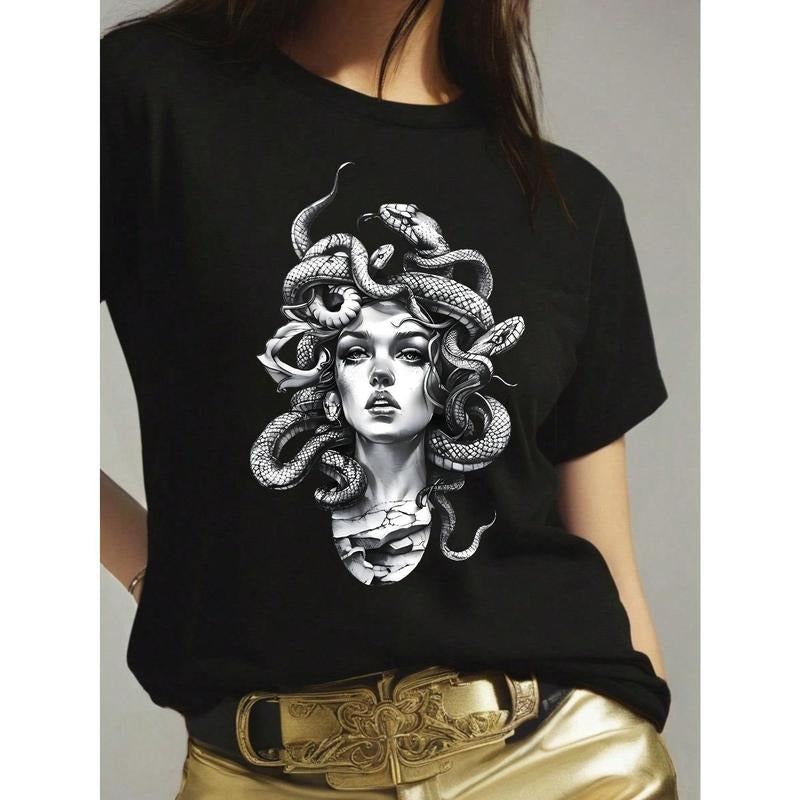 Glissea Women's Summer Character Printed Round Neck Short Sleeve Casual T-Shirt Graphic Tees Women Tops Hoodie, Sweatshirt