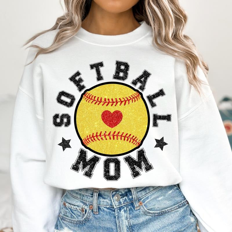 Glitter Softball Mom Sweater, Softball Sweater Gift, Mother's Day Sweater Gift, Softball Mama Shirt Gift, Unisex...