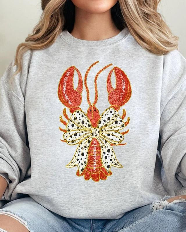 Glitzy Crawfish Coquette Bow Unisex NuBlend Crew Sweatshirt MARDI Womenswear GRAS Fleece Smooth Comfortable Graphic...
