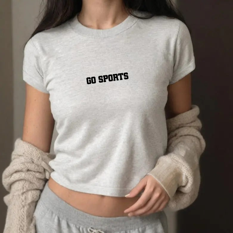 Go Sports Baby Tee Football Fan Graphic T, 90s T Shirt Girly pop y2k baby tee 90s Casual Fit Hoodie, Sweatshirt