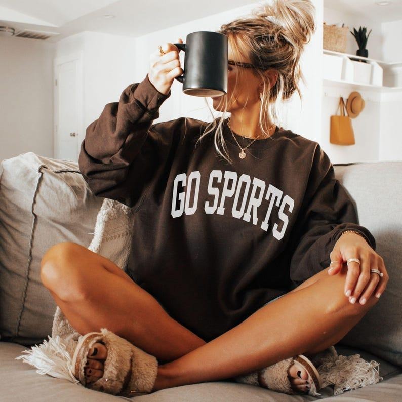 Go Sports Sweatshirt, Game Day Sweatshirt, Preppy Varsity Sports Sweatshirt, Game Day Vibes Crewneck, Sunday Football,...