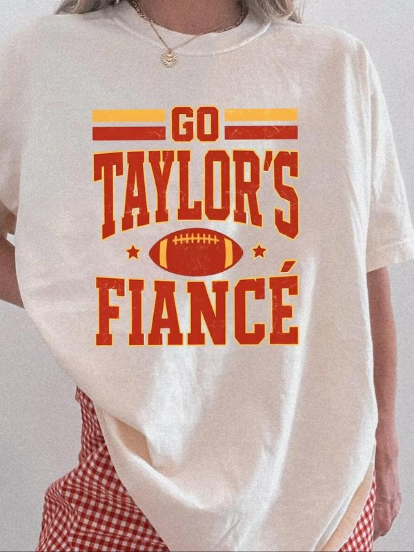 "Go Taylor's Fiancé" Vintage Football Tee - Women's White Oversized Couple T-Shirt