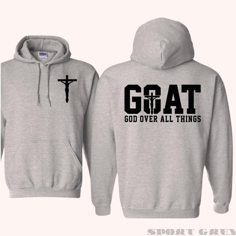 Goat God Over All Things 2 Sided Graphic Hoodie Casual Street Style Fleece Fabric Pullover Hooded Sweatshirt Trendy Tops...