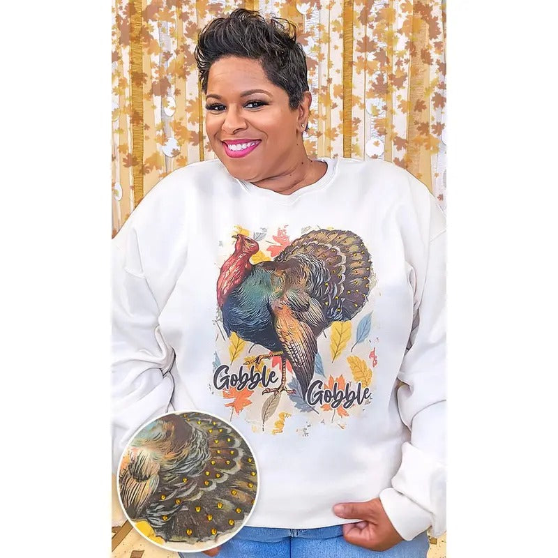 Gobble Gobble Rhinestone Graphic Sweatshirt T-Shirts, Hoodie | UrbanDripWear.com