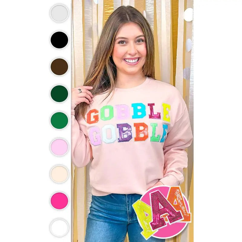 Gobble Gobble Sequin Graphic Sweatshirt T-Shirts, Hoodie | UrbanDripWear.com
