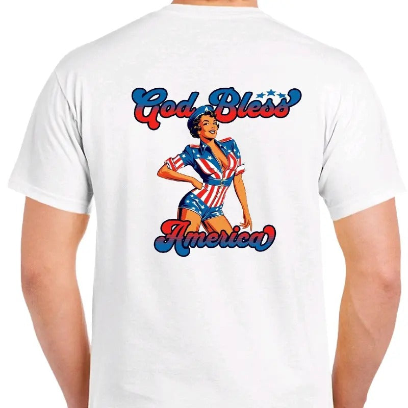 God Bless America Pinup Girl Men's T-Shirt in Cotton