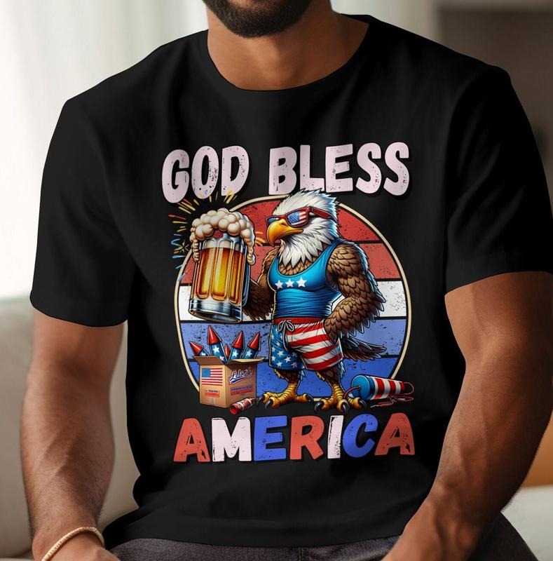 God Bless America Shirt Patriotic American Eagle Holding Beer American Eagle Flag Shirt 4th Of July Eagle Shirt Beer...