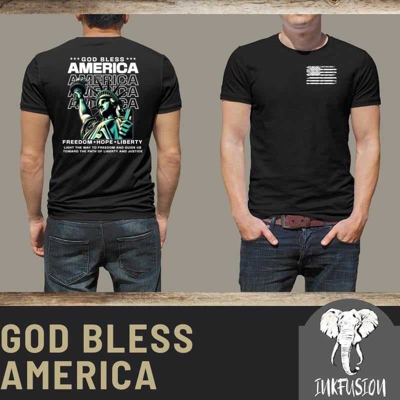 God Bless America Statue Of Liberty Adult Softstyle T-shirt Hoodie, Sweatshirt | UrbanDripWear.com
