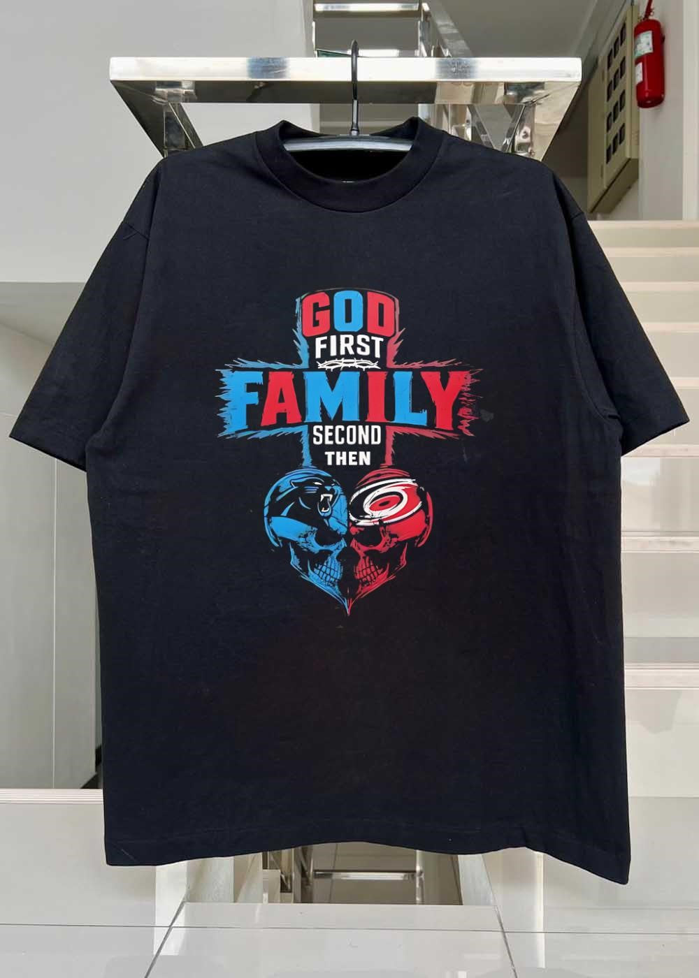 God First Family Second Then Carolina Panthers Carolina Hurricanes Skull shirt