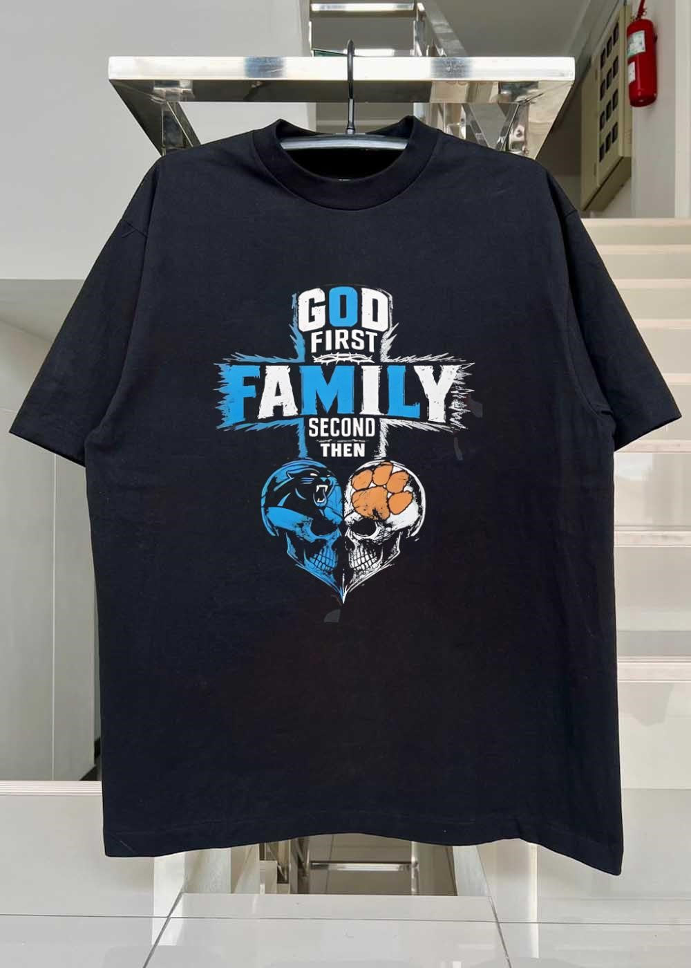 God First Family Second Then Carolina Panthers Clemson Tigers Skull shirt