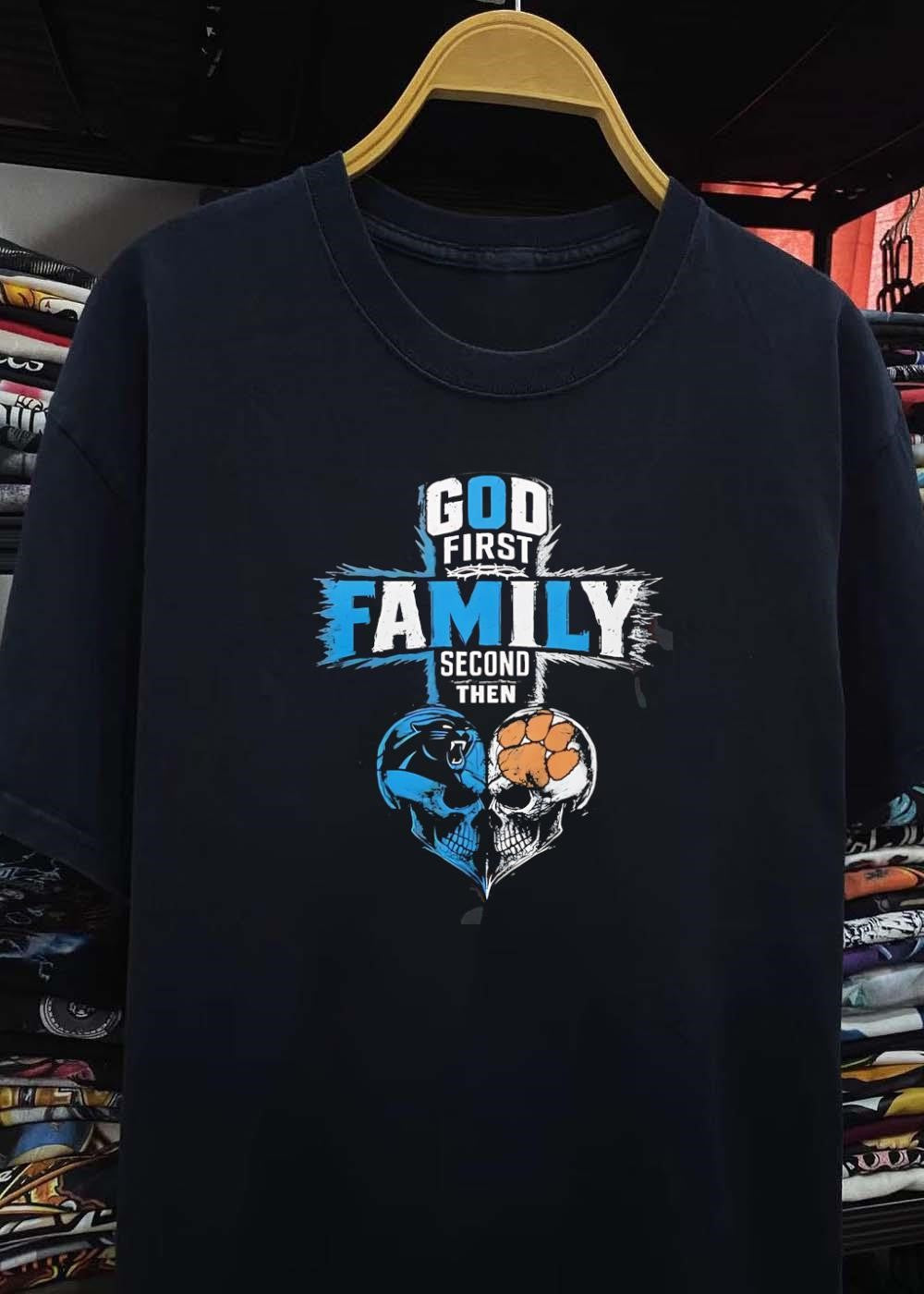 God First Family Second Then Carolina Panthers Clemson Tigers Skull shirt