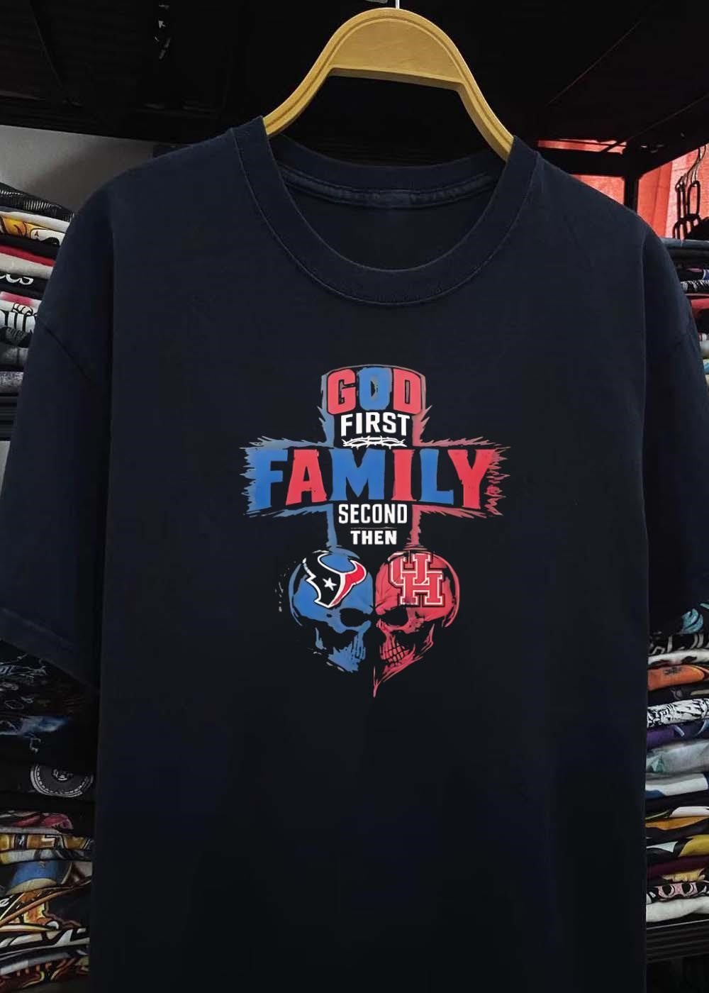 God First Family Second Then Houston Texans Houston Cougars skull shirt