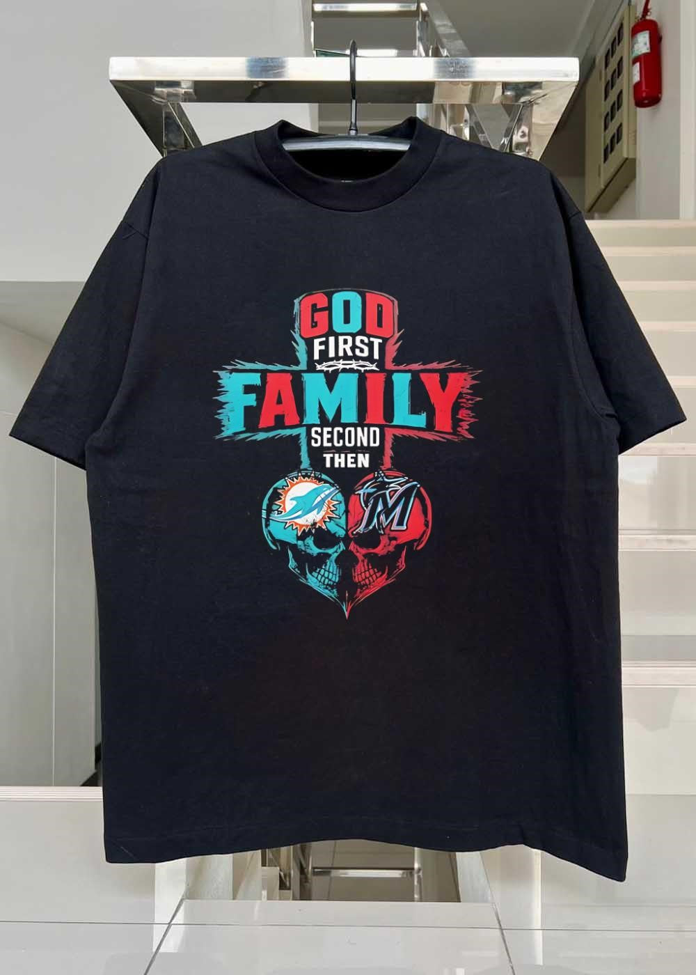 God First Family Second Then Miami Dolphins Miami Marlins Skull shirt