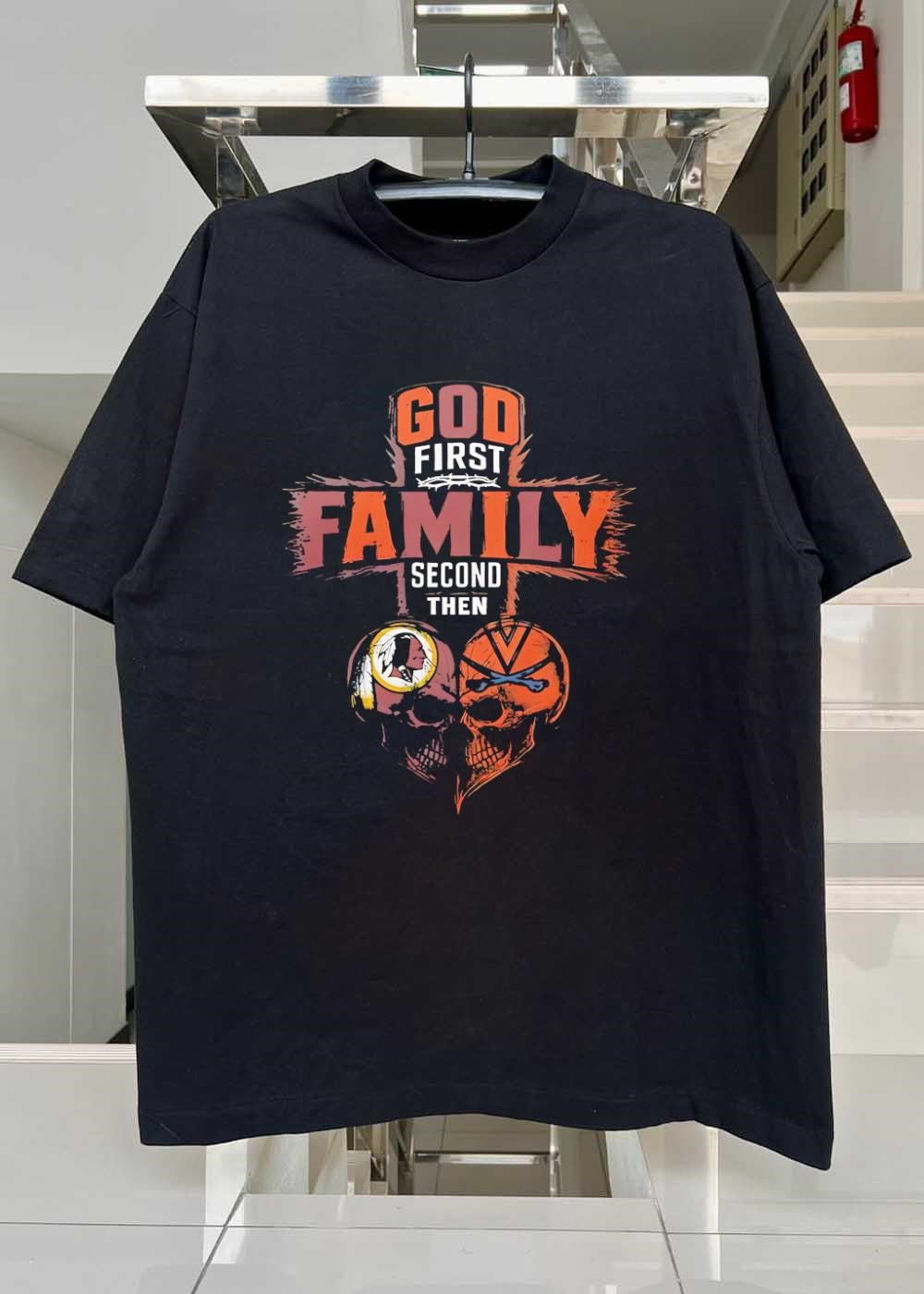 God First Family Second Then Washington Redskins Virginia Cavaliers Skulls shirt