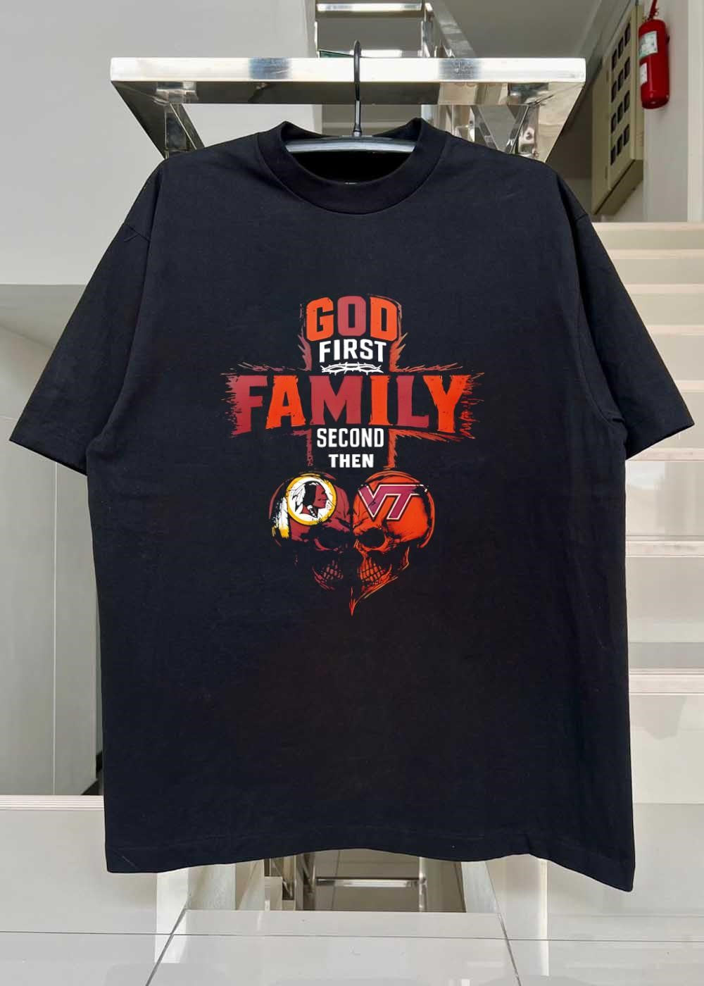 God First Family Second Then Washington Redskins Virginia Tech Hokies Skulls shirt