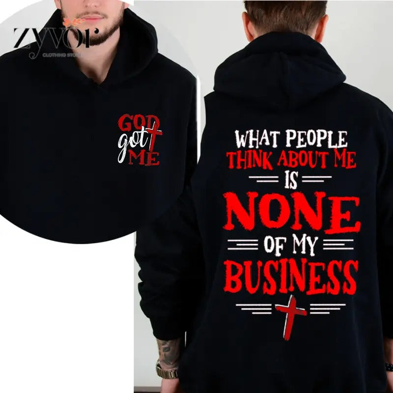 God Got Me What People Think About Me Is None of My Business Hoodie Fleece Pullover Hooded Sweatshirt Tops Trendy for...