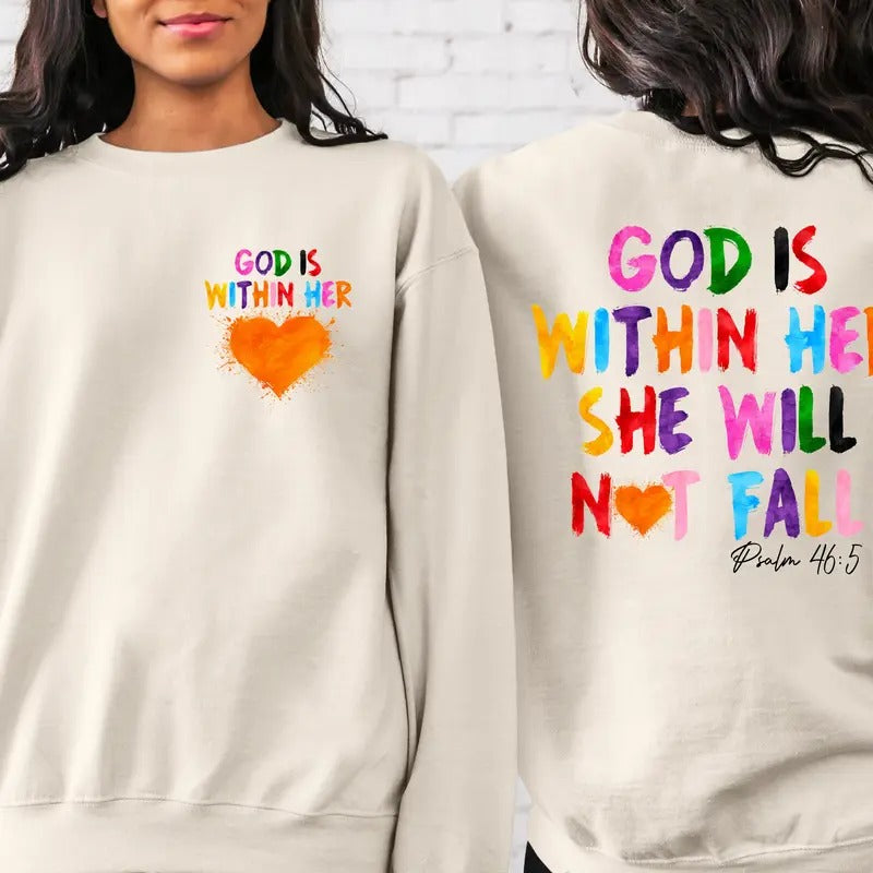 God Is Within Her She Will Not Fall Front And Back Sweatshirtreligious Sweatshirtchristian Giftaesthetic Bible Verses...