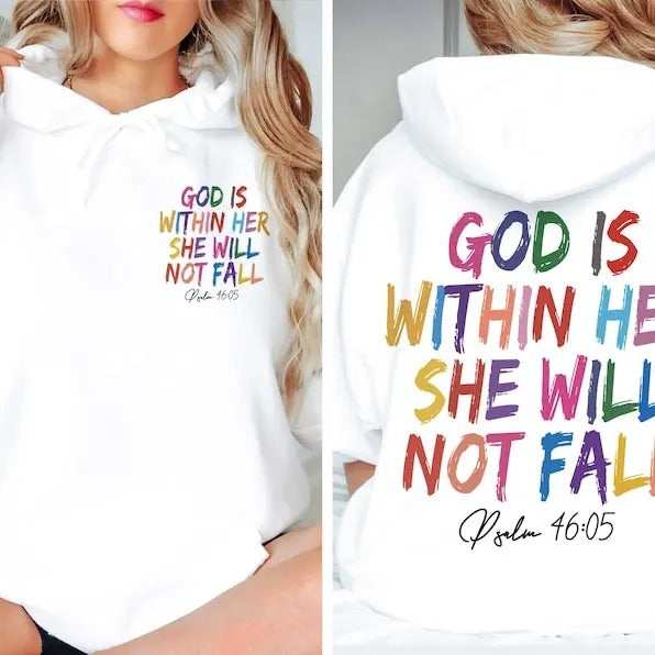 God Is Within Her She Will Not Fall Hoodie, Psalm 46:05 Sweatshirt For Women, Aesthetic Bible Verse T-Shirt, Trendy...