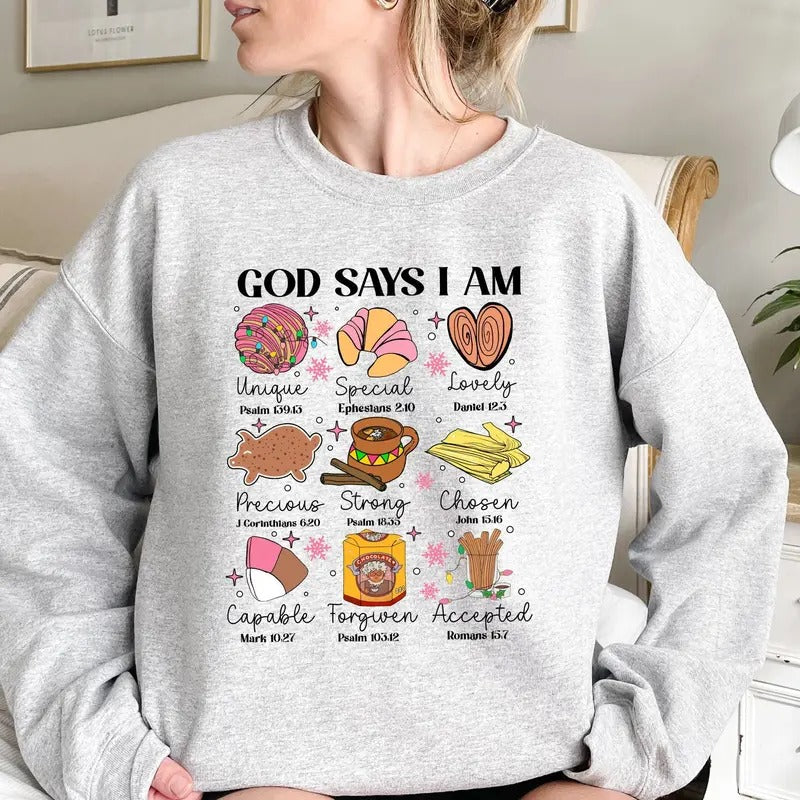 God Says I Am Mexican Christmas Sweatshirt, Mexican Christmas Sweater, All I want for Christmas is Pan Dulce Shirt, Feliz...