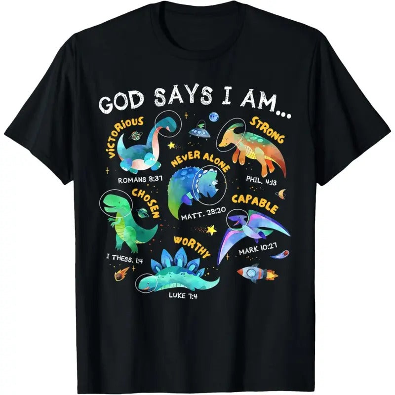 God Says I Am Outer Space Dinosaur Bible Christian Kids Boys T-Shirt  made in usa Hoodie, Sweatshirt | UrbanDripWear.com