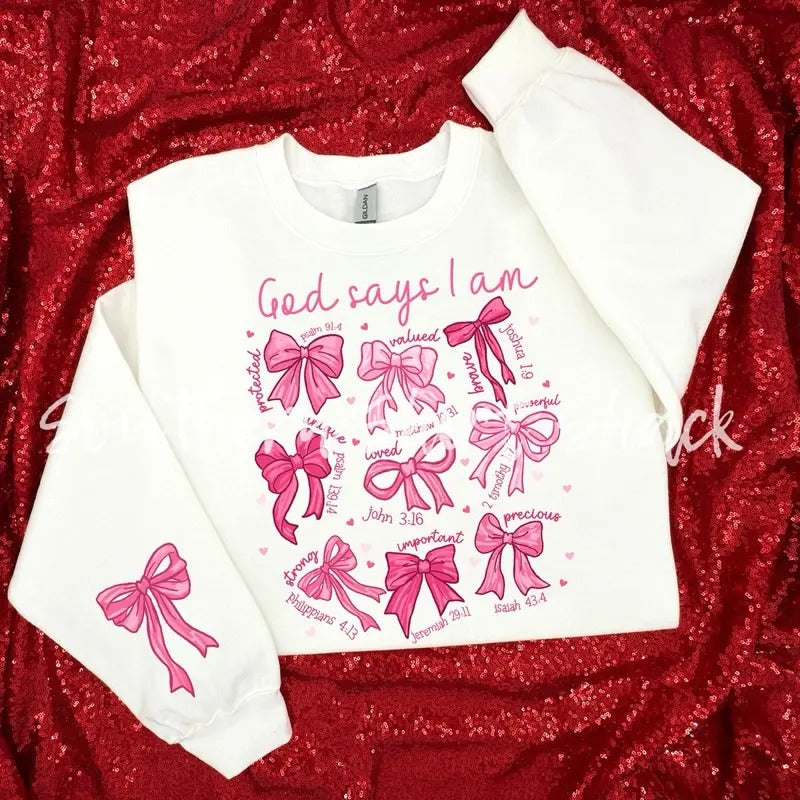 God Says coquette bow Valentine Sweatshirt | Valentines Day Sweatshirt T-Shirts, Hoodie | UrbanDripWear.com