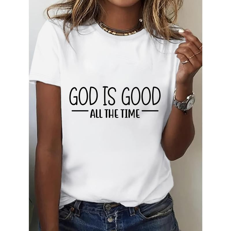 God is Good All the Time" Women's Plus Size T-Shirt - Breathable & Comfortable Casual Tee with Cursive Print, Round Neck,...