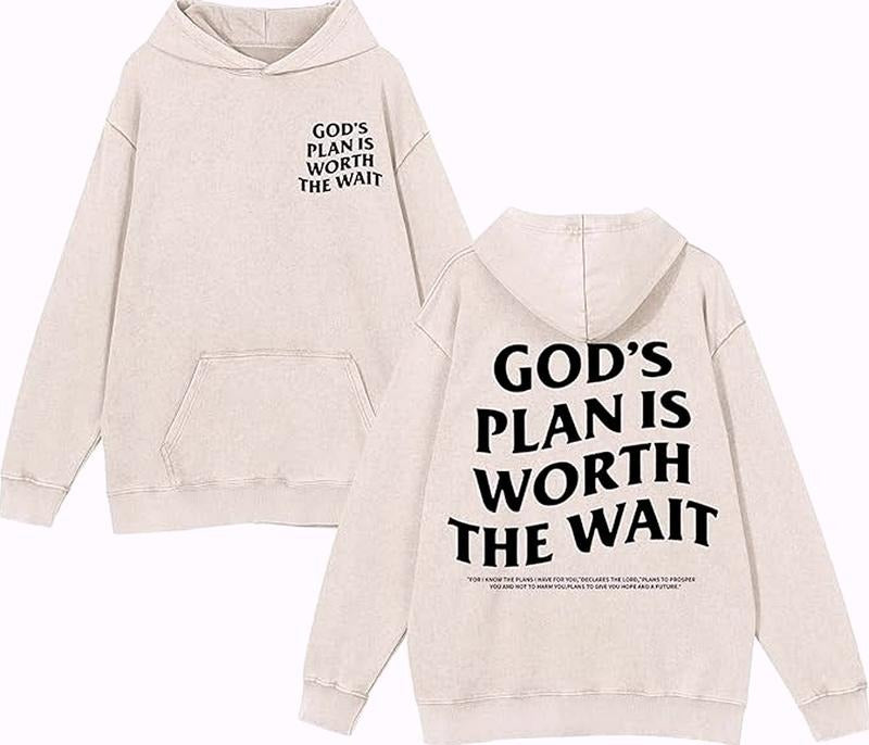 God's Plan Is Worth The Wait Hoodie Graphic Casual Street Style Fleece Fabric Pullover Hooded Sweatshirt Trendy Tops for...