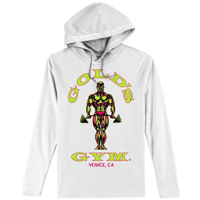 Gold's Gym Long Sleeve Hooded T-Shirt - White Hoodie, Sweatshirt | UrbanDripWear.com