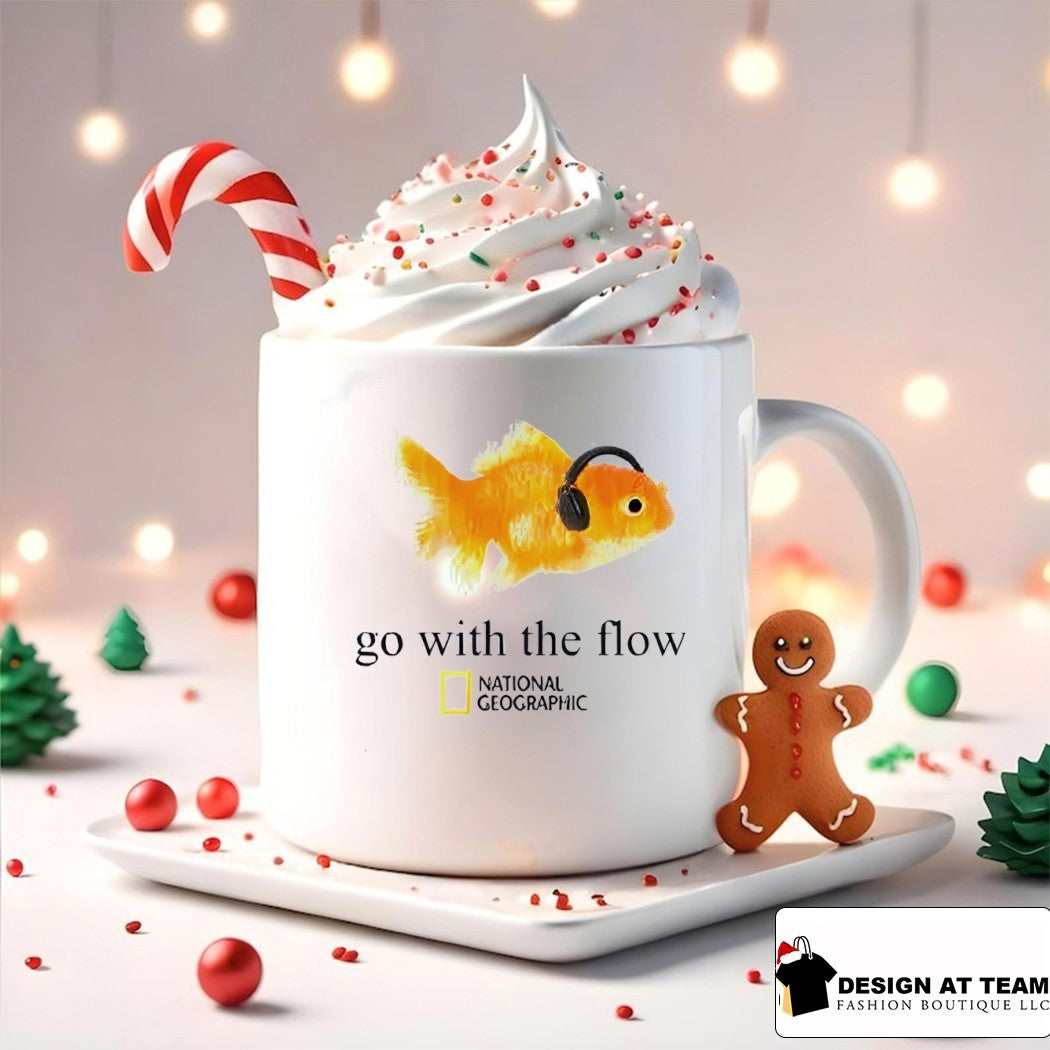 Goldfish wearing headphones National Geographic go with the flow t shirt