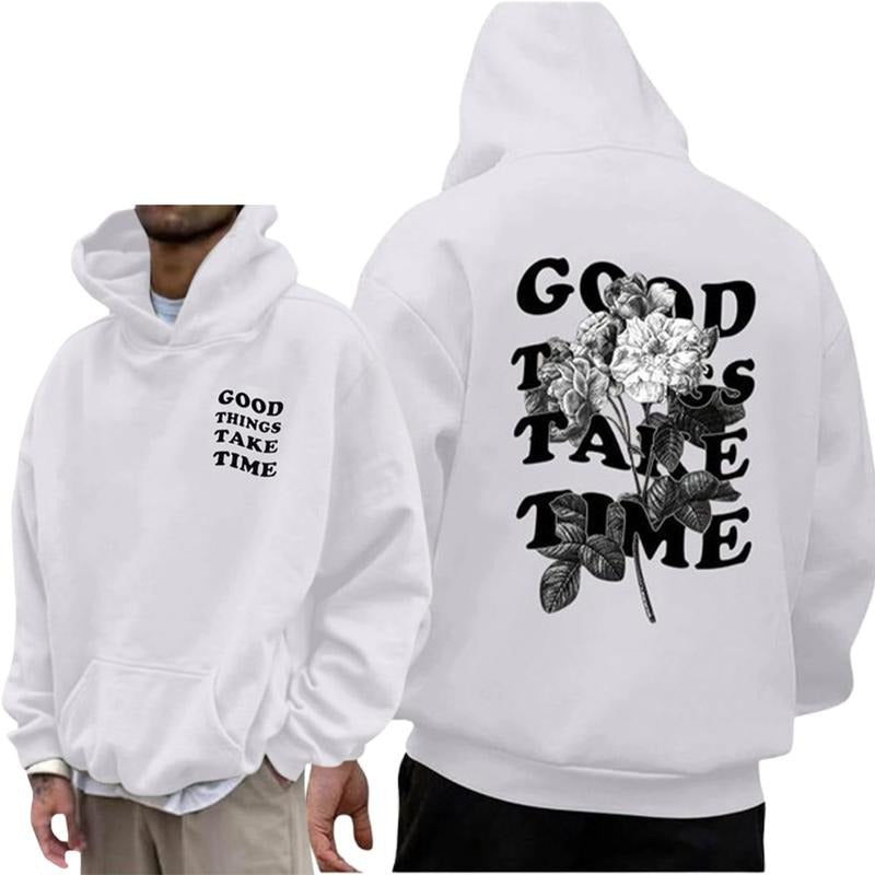 Good Things Take Time Christian 2 Sided Graphic Hoodie Casual Fleece Fabric Pullover Hooded Sweatshirt Trendy Tops for...